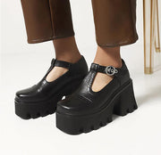 Women's round toe buckle thick-soled shoes, view 2 - MRSLM