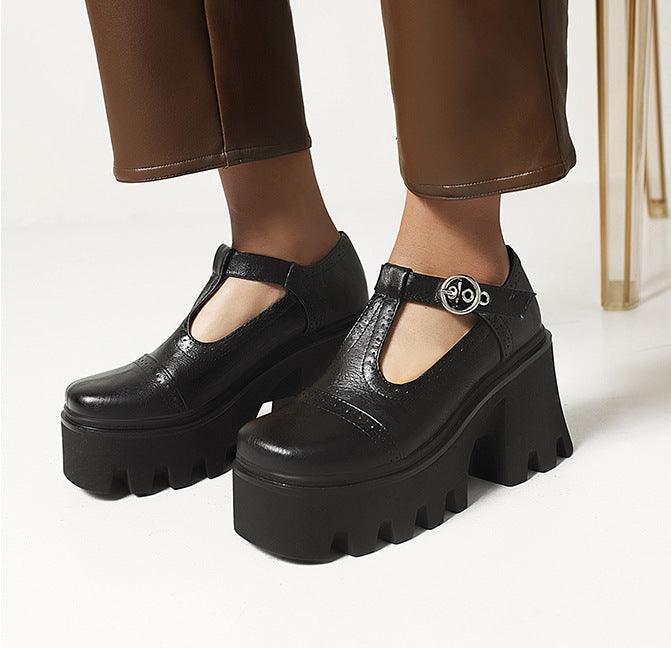 Women's round toe buckle thick-soled shoes, view 2 - MRSLM