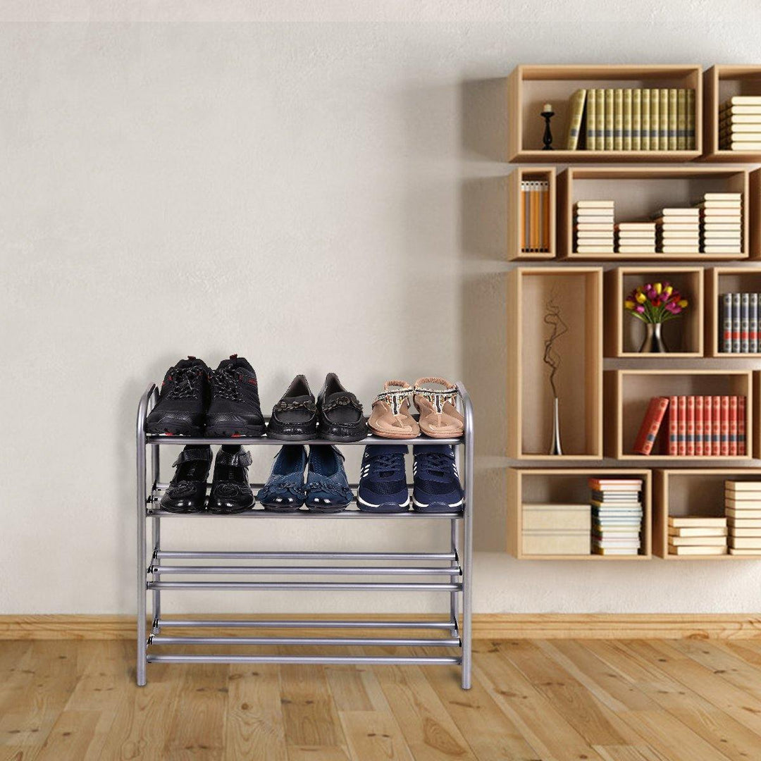 GEMITTO Silver Grey 4 Layers Extendable Shoe Organiser Racks Heavy Duty Shoe Stand Storage - MRSLM