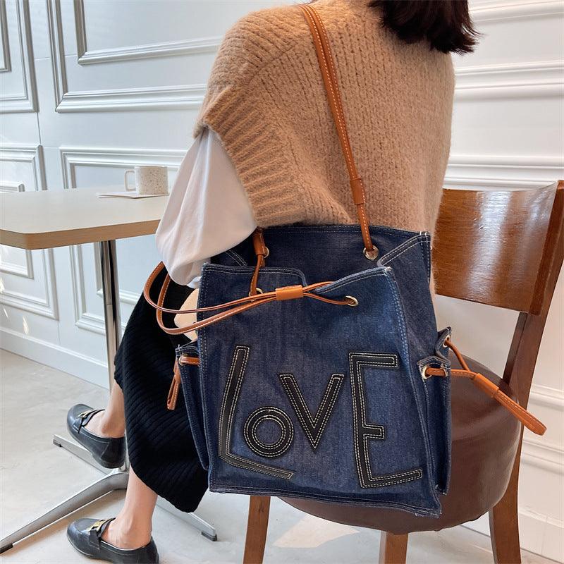 simple letters one-shoulder bucket bag, view 6 - MRSLM