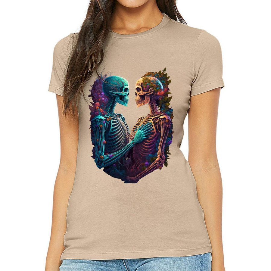 Skeleton Couple Slim Fit T-Shirt - Floral Women's T-Shirt - Printed Slim Fit Tee - MRSLM
