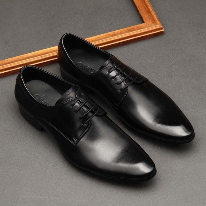 Pointed Toe Men's Shoes British Business Suits Lace Up Black Leather Shoes Men's Wedding Shoes - MRSLM